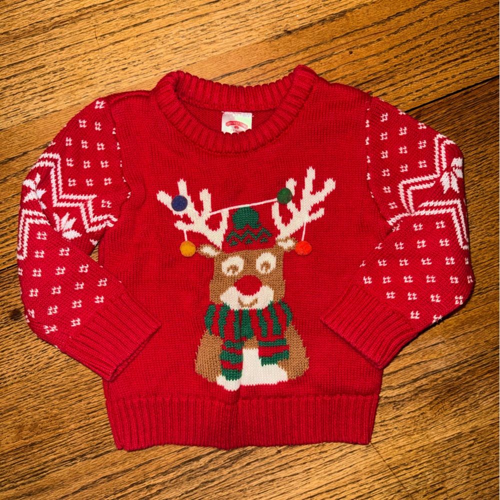 Christmas Sweater 2T Red Reindeer Knit Holiday Festive